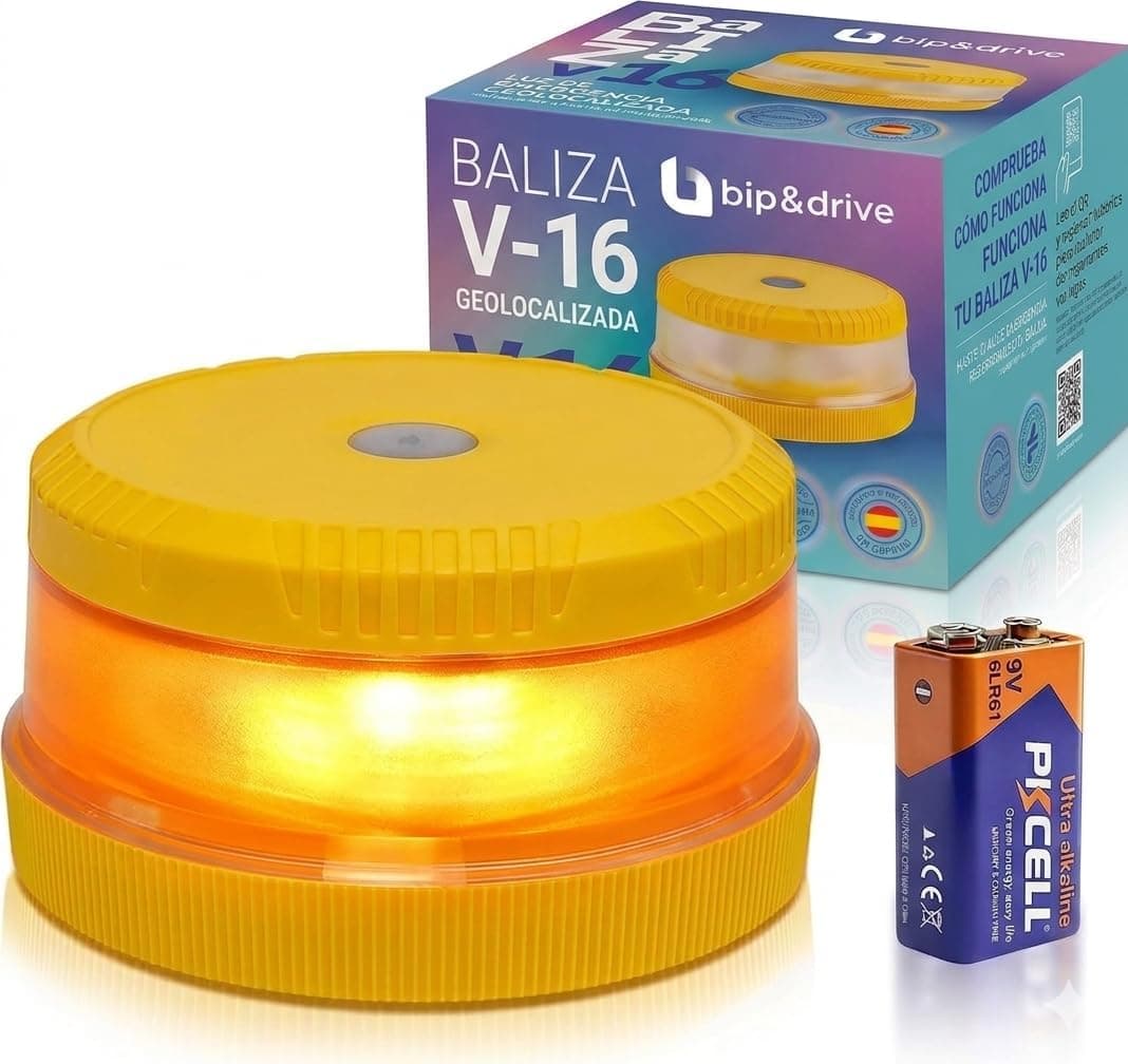 Baliza V16 Homologada DGT con Geolocalización | Luz de Emergencia Coche LED 360° 1km | Conectada DGT 3.0 | Resistente a 