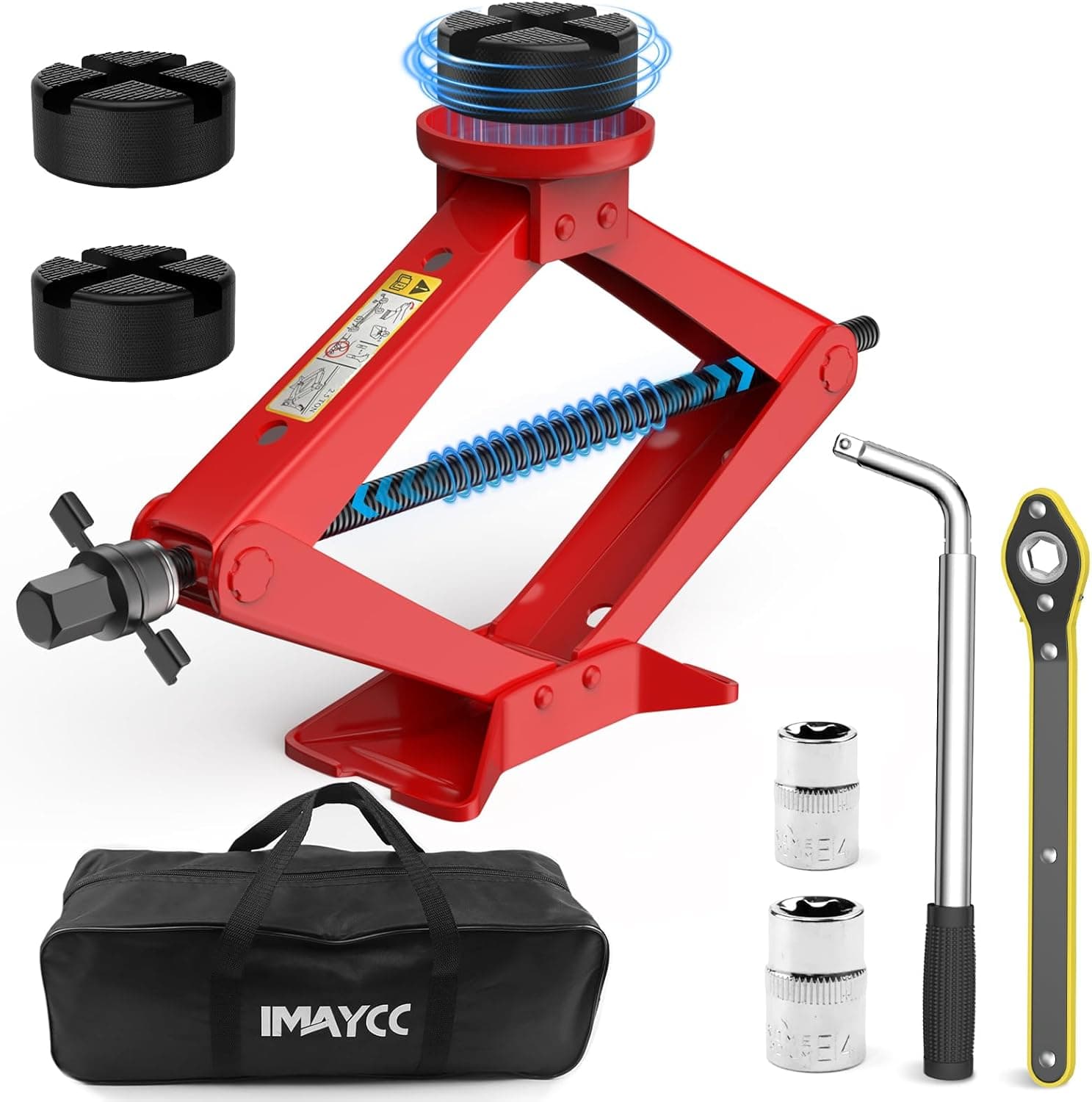 IMAYCC Gato de Tijera 2t con Mango de Trinquete, Kit de Gato Portátil para Coches, Camiones, Berlinas, Furgonetas, Monov