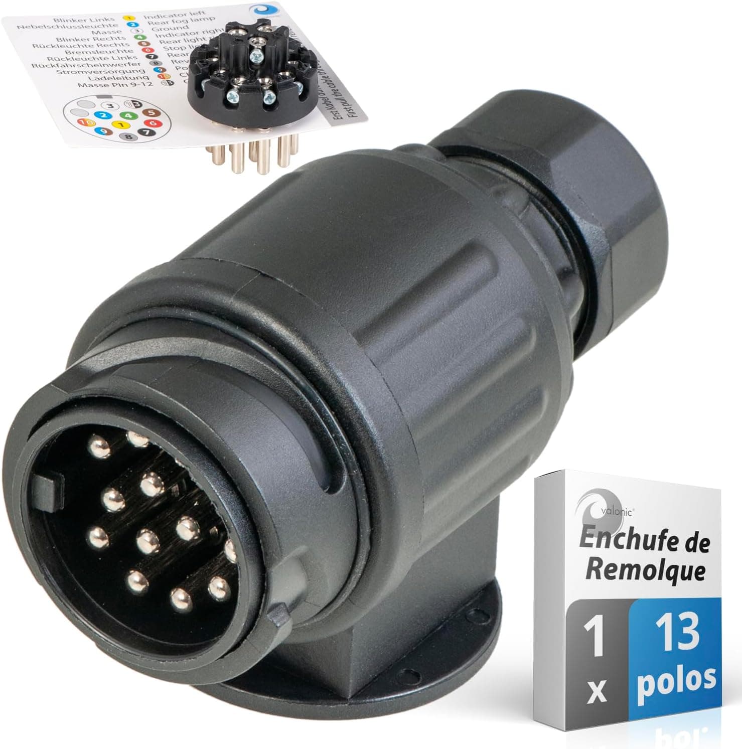 valonic Adaptador Enchufe Remolque - 7 a 13 - Accesorios para Caravana, Coche, camión, Porta bicis - 7 Pines a 13 Pines