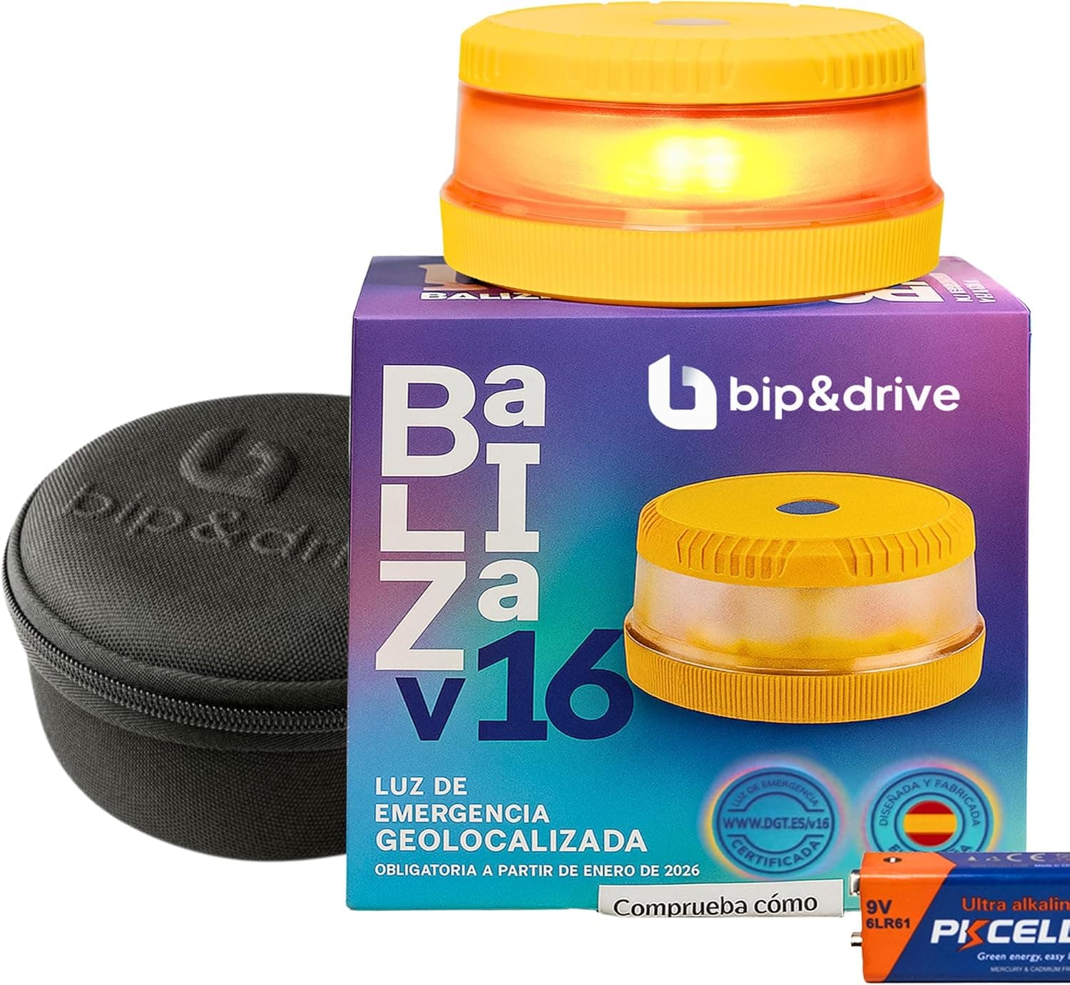 Baliza V16 Homologada DGT con Geolocalización | Luz de Emergencia Coche LED 360° 1km | Conectada DGT 3.0 | Resistente a 